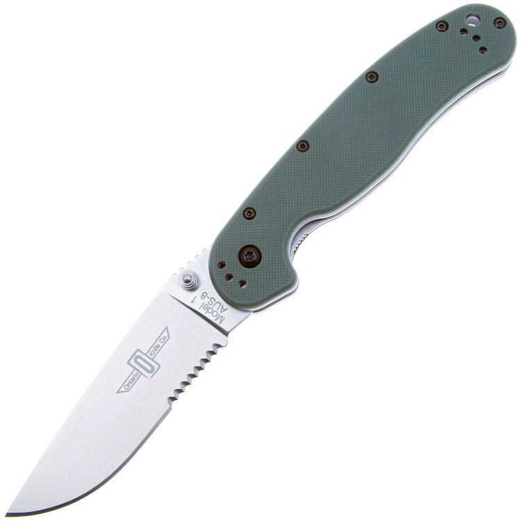 Нож Ontario RAT-1 Satin Serrated сталь AUS-8 рукоять Olive drab GRN (8849OD)