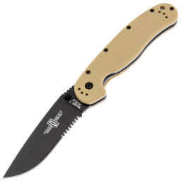 Нож Ontario RAT-1 Black Serrated сталь AUS-8 рукоять Tan GRN (8847DT)