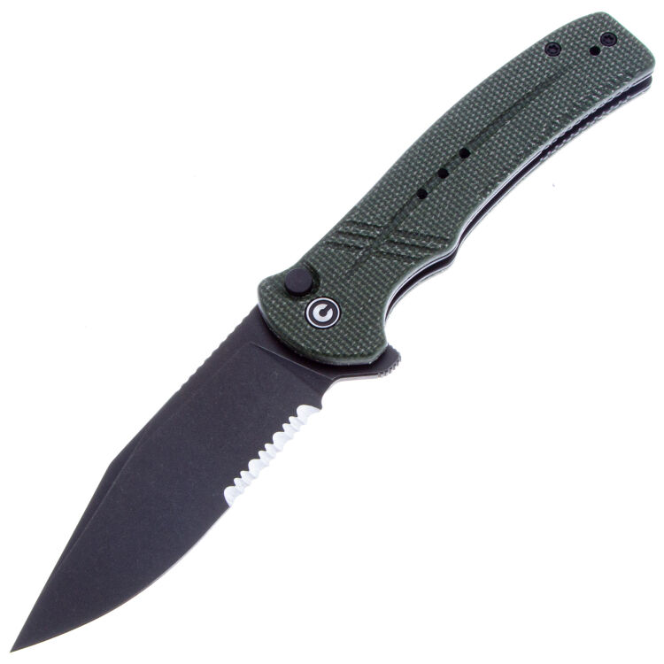 Нож CIVIVI Cogent Blackwash Serrated сталь 14C28N рукоять Green Micarta (C20038E-4)