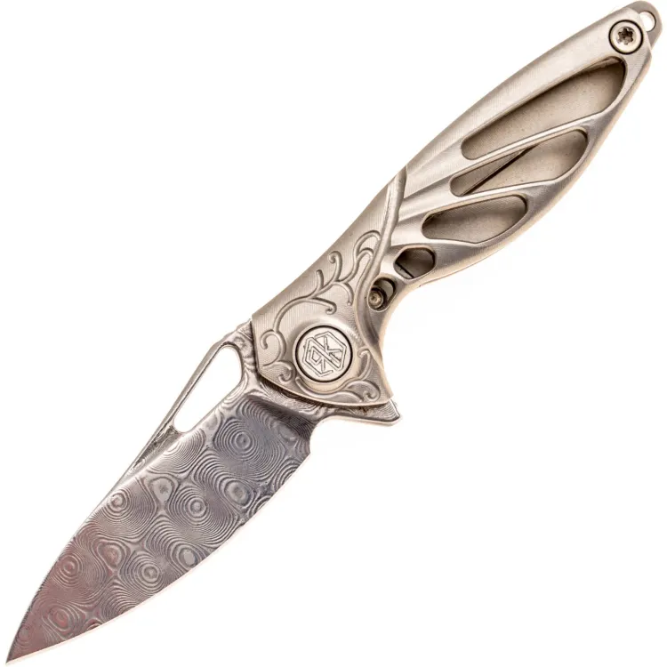 Нож Rike Knife Mini сталь Damasteel рукоять Gold Ti