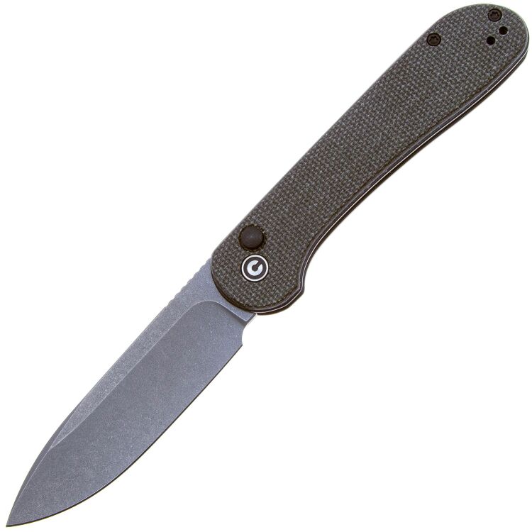 Нож CIVIVI Elementum Button Lock stonewash сталь 14C28N рукоять Dark Green Micarta (C2103C)