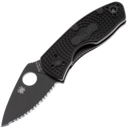 Нож Spyderco Ambitious Black Serrated LTW сталь 8Cr13MoV рукоять Black FRN (C148SBBK)