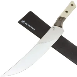 Нож кухонный Microtech 10" Butcher knife сталь San Mai M390 Damascus рукоять Bronze Ti/Ivory G10