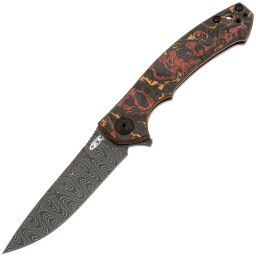 Нож ZT 0450CFDAMS Sinkevich сталь Damascusl Vegas Forge рукоять Carbon Fiber Orange/Red