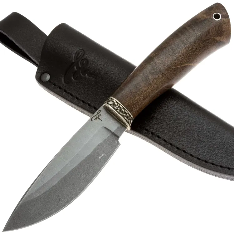 Нож 009 сталь легированный булат рукоять мельхиор/орех (Пампуха И.Ю.)