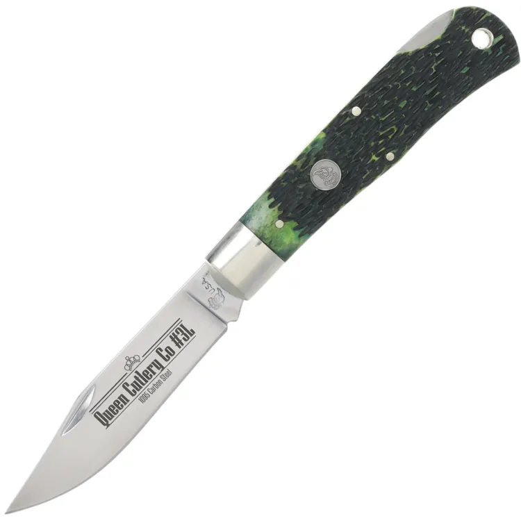 Нож Queen Cutlery Lockback Folding Knife сталь 1095 рукоять Green Jigged Bone