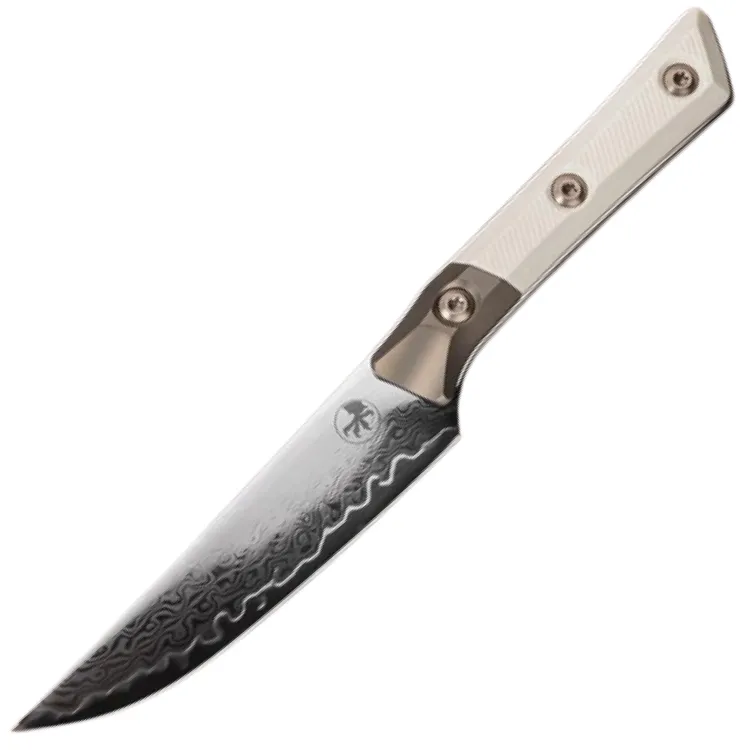Нож кухонный Microtech 4.5" Steak Knife сталь San Mai M390 Damascus рукоять Bronze Ti/Ivory G10