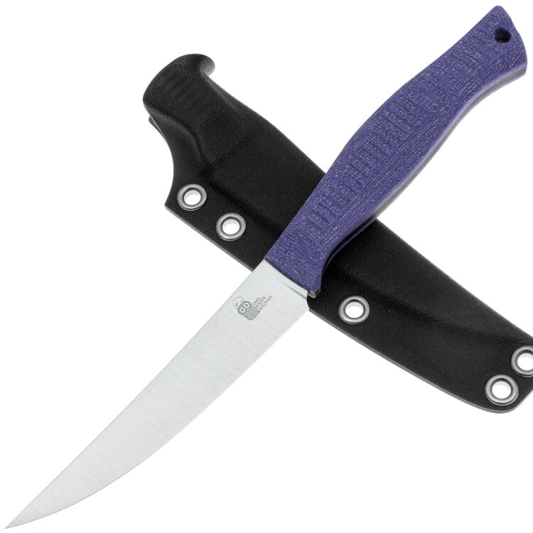 Нож филейный Owl Knife FS110 сталь N690 рукоять микарта Джинс фиолетовая
