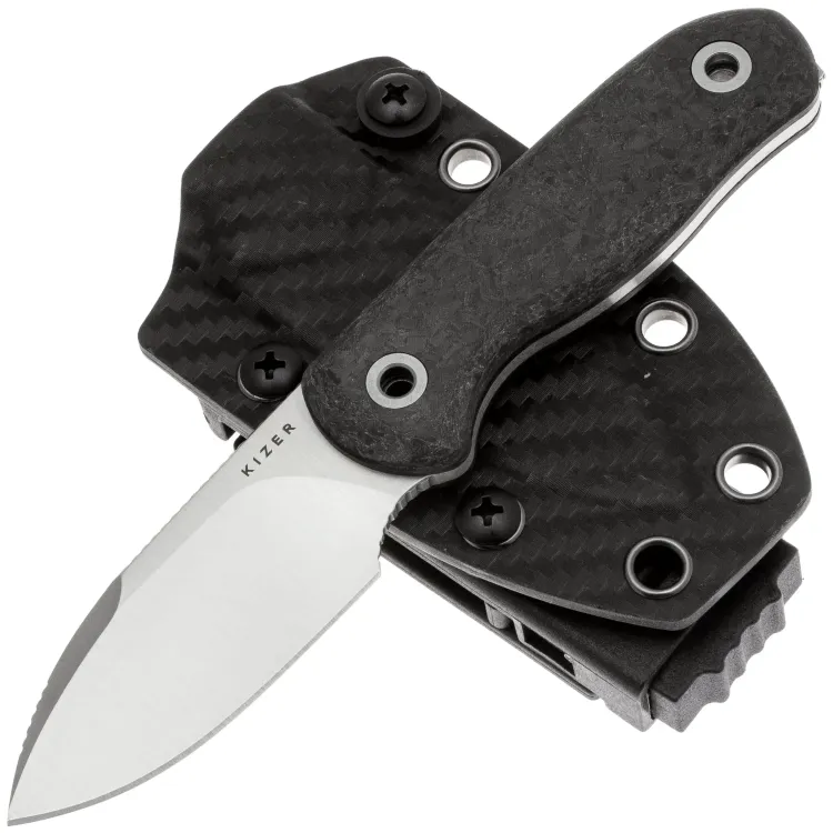 Нож Kizer Drop Bear fixed Drop Point satin сталь M390 рукоять Carbon Fiber