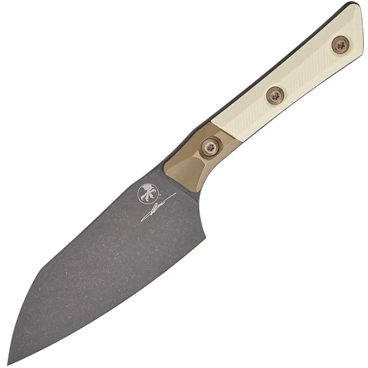 Нож кухонный Microtech 4" Santoku DLC washed сталь M390MK рукоять Bronze Ti/Ivory G10