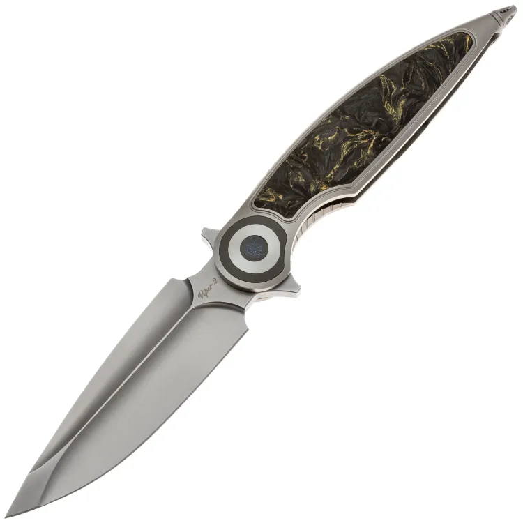 Нож Rike Knife Viper 2-B сталь M398 рукоять Dark Gray Ti/Gold CF