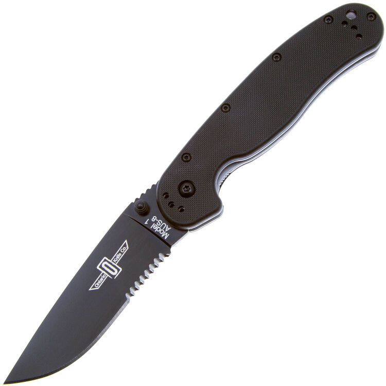 Нож Ontario RAT-1 Black Serrated сталь AUS-8 рукоять Black GRN (8847BS)