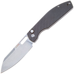 Нож CJRB Ekko Button Lock stonewash сталь AR-RPM9 рукоять Carbon fiber (J1929B-CF)