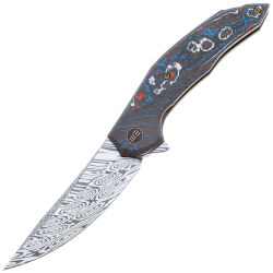 Нож WE Knife Merata сталь Heimskringla Damasteel рукоять TigerStripe Ti/Nebula Fat CF (WE22008B-DS1)