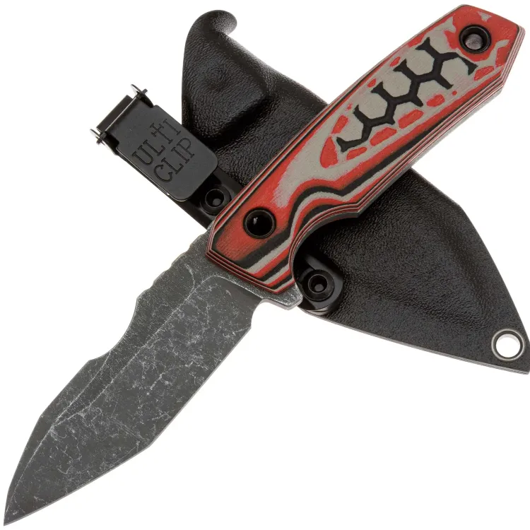 Нож с Котом Скрелинг acidwash сталь VG-10 рукоять черно-бело-красный G10