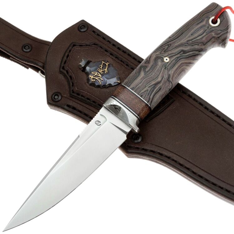 Нож Техно Этно сталь M398 рукоять дамаск Decorum/микарта серо-черная (Дедюхин Г.)