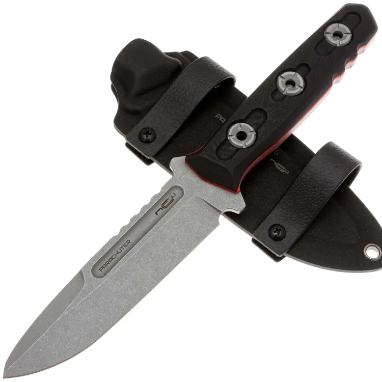 Нож N.C. Custom Parachuter stonewash сталь AUS-10 рукоять Black/Red G10