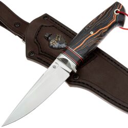 Нож Техно Этно сталь M398 рукоять дамаск Decorum/микарта черно-оранжевая (Дедюхин Г.)