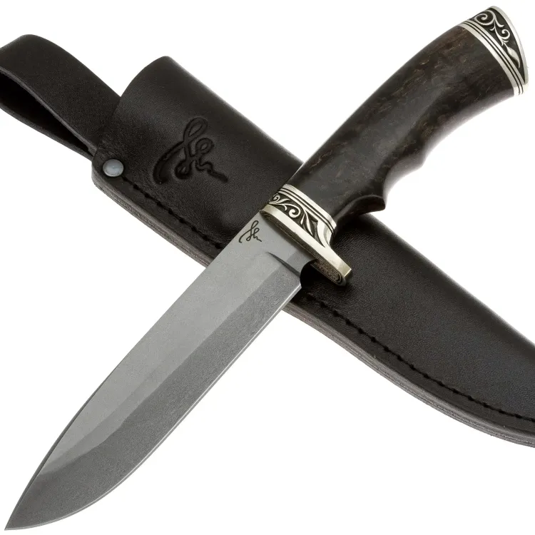 Нож 083 (145мм) сталь легированный булат рукоять мельхиор/стаб. карельская береза (Пампуха И.Ю.)