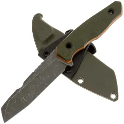 Нож с Котом Листопад acidwash сталь D2 рукоять оливково-оранжевый G10