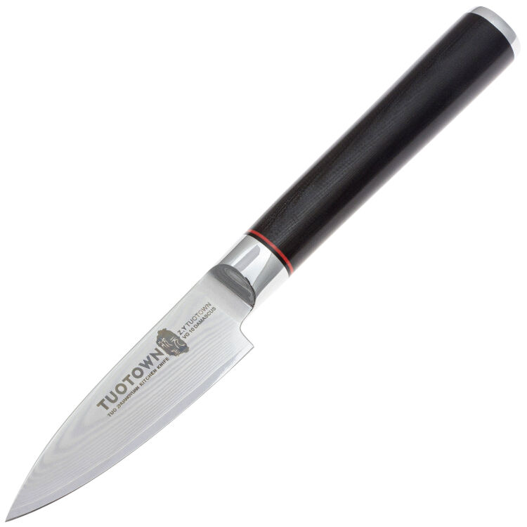 Нож кухонный TuoTown FT-series для овощей 90 сталь VG-10/Damascus рукоять Black G10