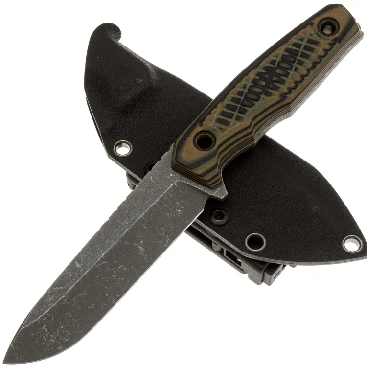 Нож с Котом Тик-Так 2 acidwash сталь D2 рукоять черно-оливковый G10