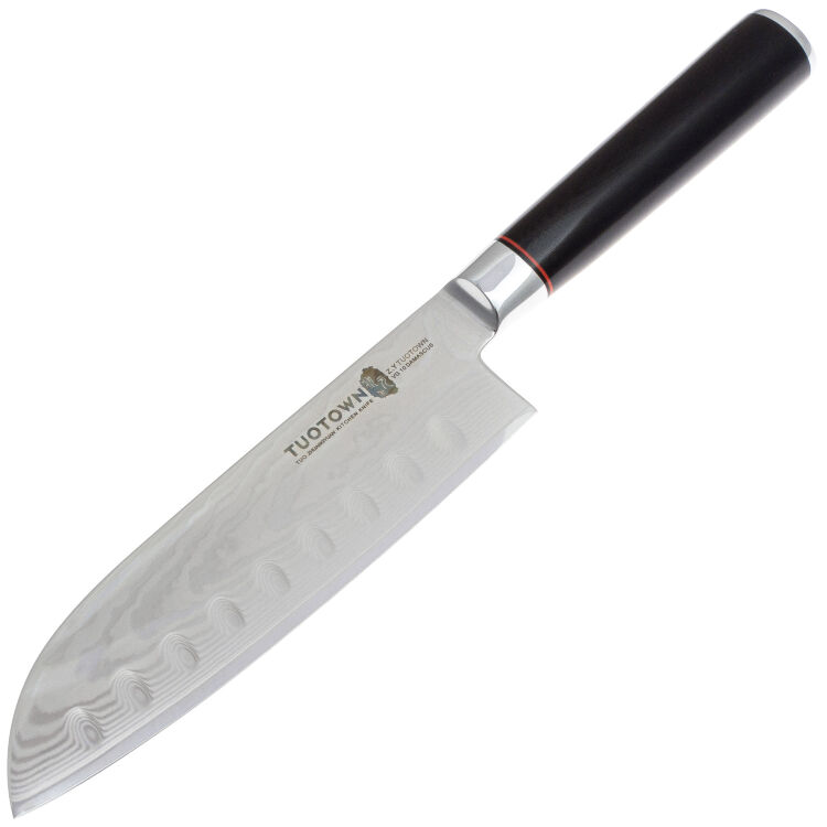 Нож кухонный TuoTown FT-series Сантоку 180 сталь VG-10/Damascus рукоять Black G10