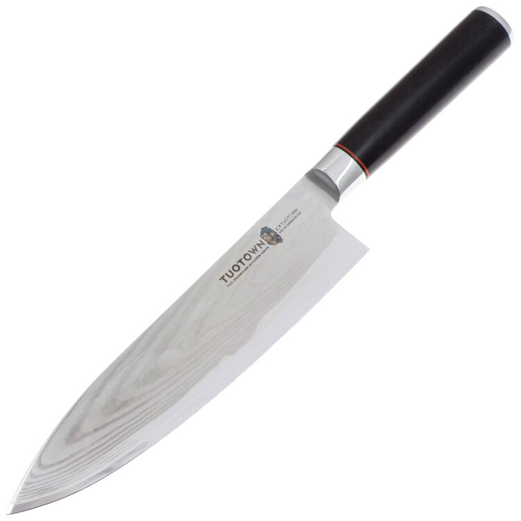 Нож кухонный TuoTown FT-series Шеф 200 сталь VG-10/Damascus рукоять Black G10