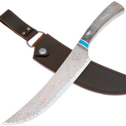Нож кухонный QSP Butcher Knife 7.75'' сталь Copper Damascus рукоять Stabilized Wood/Abalone