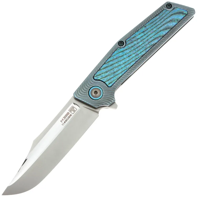 Нож Tolkachev Knives ФС Данди сталь M398 рукоять Grey Ti/Blue Crystal Ti
