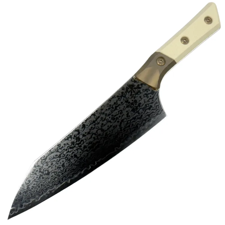 Нож кухонный Microtech 8" Chef Knife сталь San Mai Damascus M390 рукоять Bronze Ti/Ivory G10