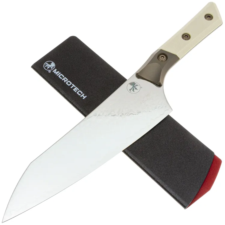 Нож кухонный Microtech 8" Chef Knife сталь San Mai Damascus M390 рукоять Bronze Ti/Ivory G10