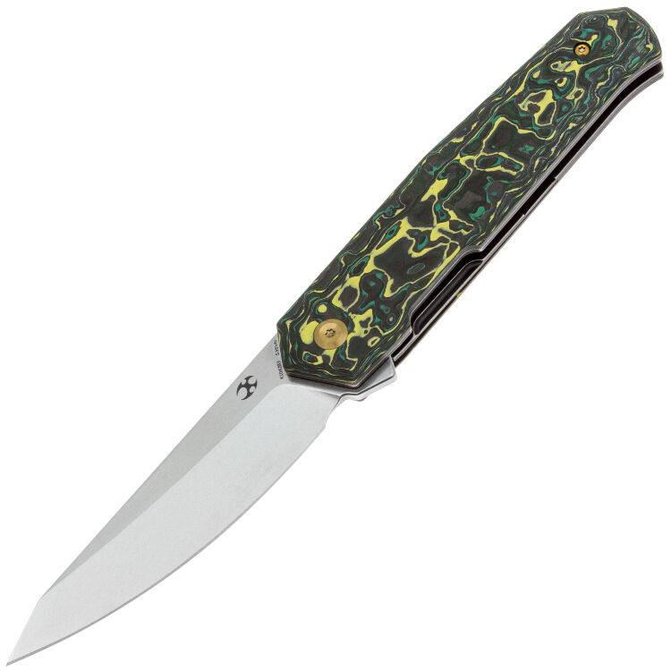 Нож Kansept Integra stonewash сталь S35VN рукоять Green/Yellow Carbon Fiber