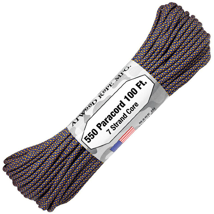 Паракорд Atwoodrope 550 Parachute Cord diamond royal blue/gold 30м (США)