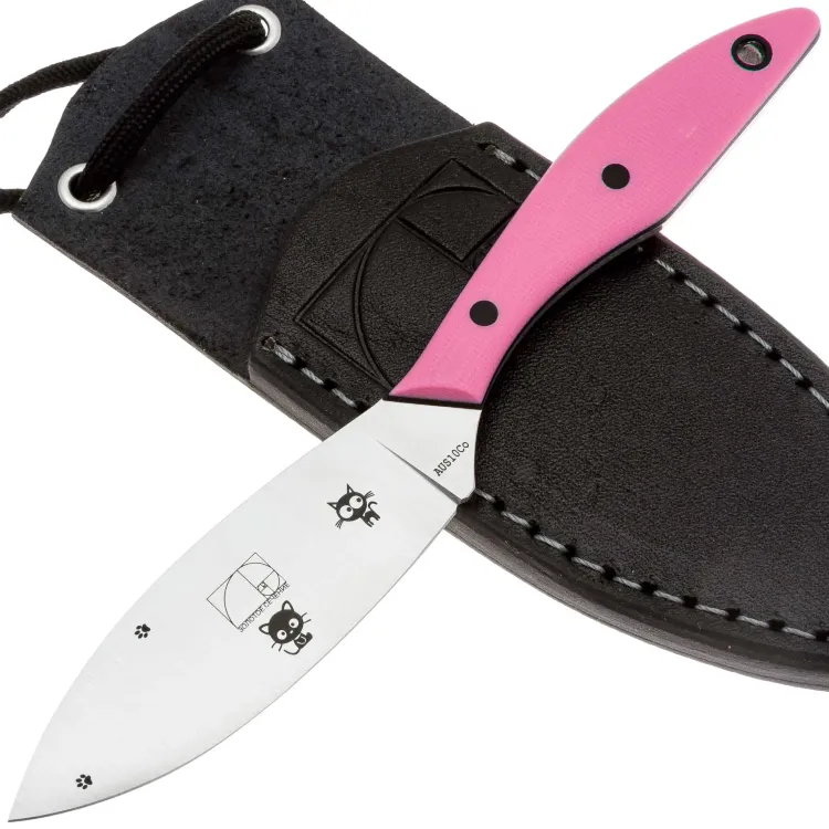 Нож Золотое Сечение Канадский Мини Коты конвекс сталь AUS-10Co рукоять Pink G10