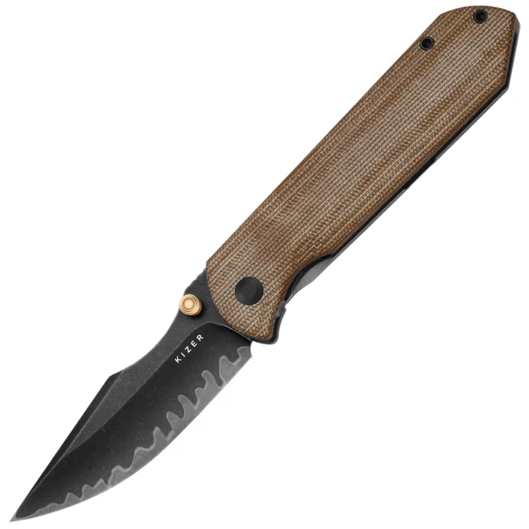 Нож Kizer Harpoon Fold таль 3-layer composite steel рукоять Grey Titanium/Norplex UltreX Micarta