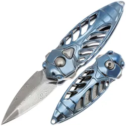 Нож Rike Knife Mini Cicada сталь Damasteel рукоять Blue Ti