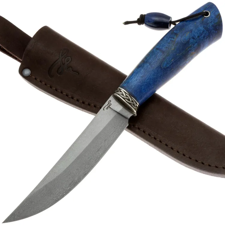 Нож 071 сталь легированный булат рукоять мельхиор/ст. карельская береза с пампусиной (Пампуха И.Ю.)