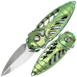 Нож Rike Knife Mini Cicada сталь Damasteel рукоять Green Ti