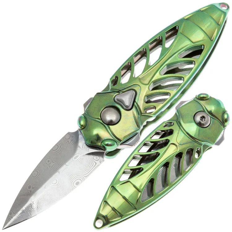 Нож Rike Knife Mini Cicada сталь Damasteel рукоять Green Ti