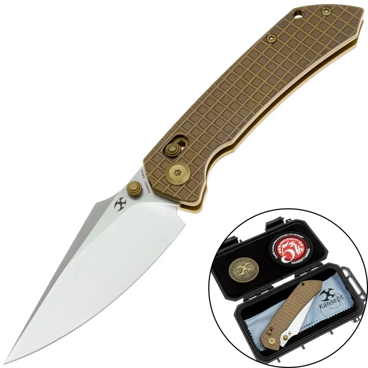 Нож Kansept Fenrir Crossbar Lock stonewash сталь S35VN рукоять Frag Bronze Titanium