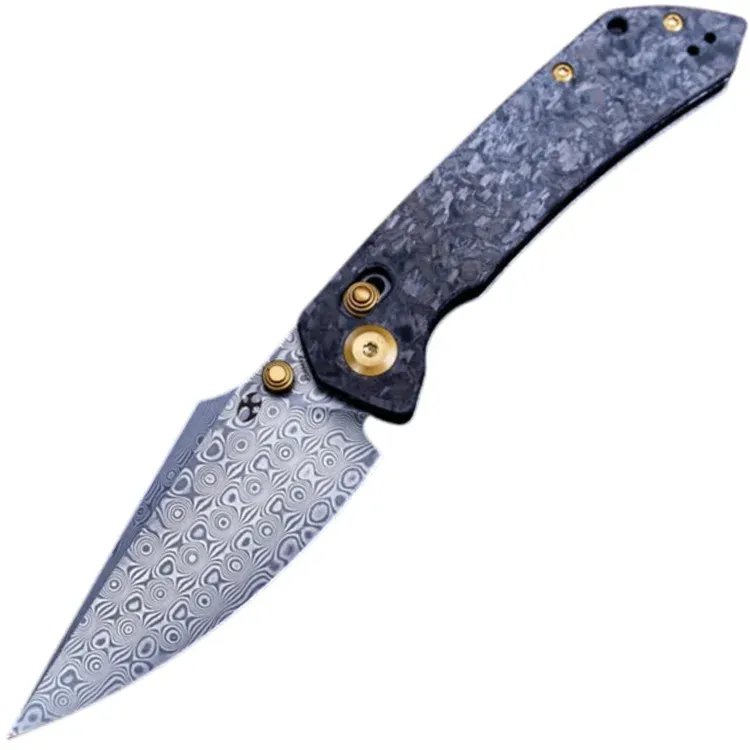 Нож Kansept Fenrir Crossbar Lock сталь Damascus рукоять Shred Carbon Fiber