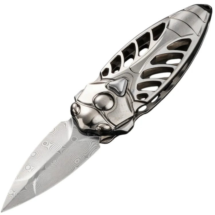 Нож Rike Knife Mini Cicada сталь Damasteel рукоять Plain Grey Ti
