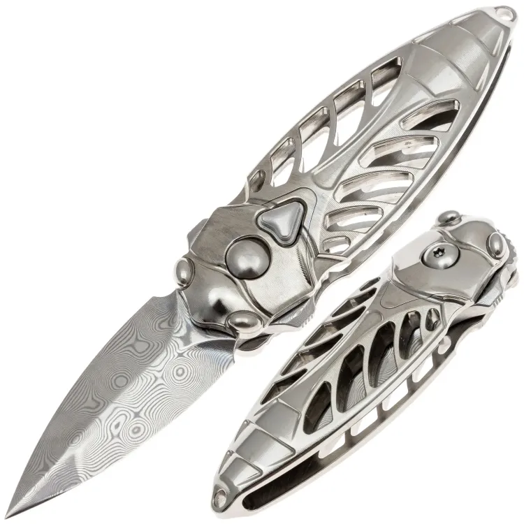 Нож Rike Knife Mini Cicada сталь Damasteel рукоять Plain Grey Ti