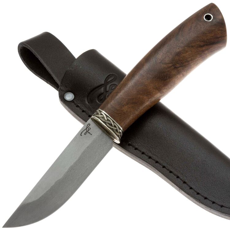 Нож 073 сталь легированный булат рукоять мельхиор/корень ореха (Пампуха И.Ю.)