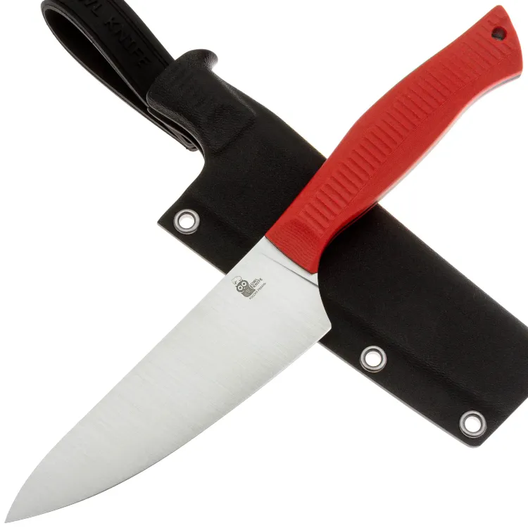 Нож кухонный Owl Knife Шеф S120 полевой сталь N690 рукоять красный G10