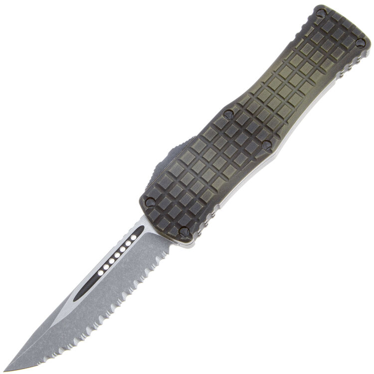 Нож Microtech Hera S/E apocalyptic Signature Serrated сталь M390 рук. Frag Aluminum (703-12APFRGS)