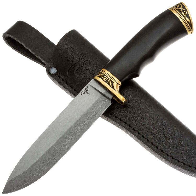 Нож 083 (145мм) Спуски от обуха сталь легированный булат рукоять латунь/граб (Пампуха И.Ю.)