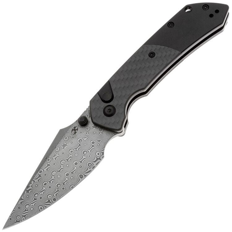 Нож Kansept Fenrir Button Lock сталь Damascus рукоять Twill CF/Blackwash Aluminum