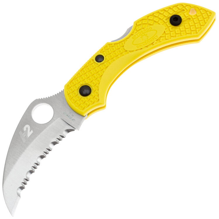 Нож Spyderco Dragonfly 2 Hawkbill Serrated сталь H2 рукоять Yellow FRN (C28SYL2HB)